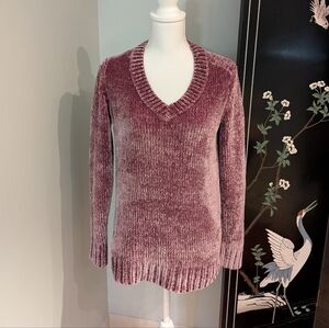 ORVIS Women's Small Loose Mauve Pink Chenille Sweater V-Neck Soft